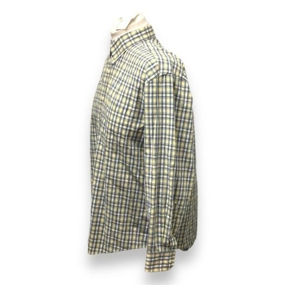 Izod Mens Large Yellow & Blue Plaid Long Sleeve Button-Up Shirt - Picture 4 of 10